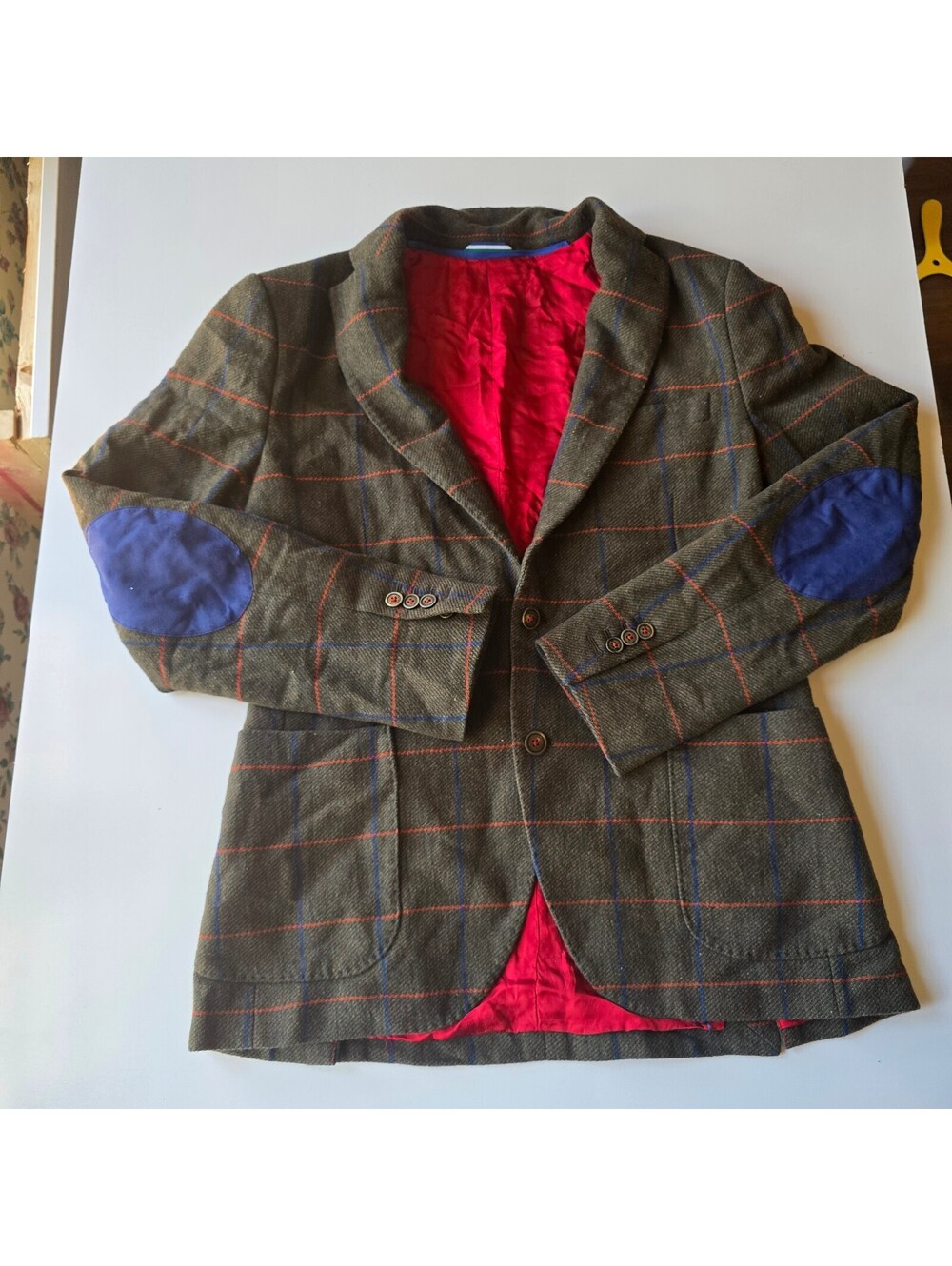 El Ganso Mens EU 50 US 40 Wool Plaid Tweed Blazer Sport Coat Elbow Patches